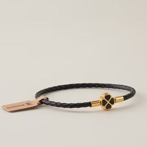 Leather Clover Black and Gold Braided Bracelet. Lucky bracelet. Unisex 🍀